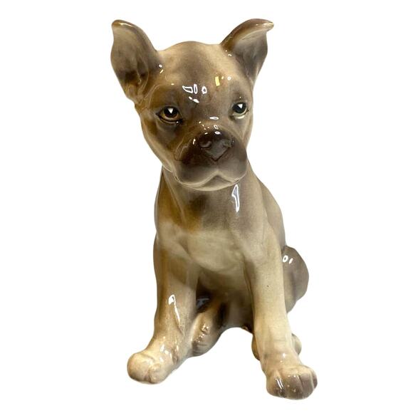 Vintage 60s Bulldog Figurine Ceramic Glossy 5" Ucagco Made in Japan Sticker - Picture 1 of 11